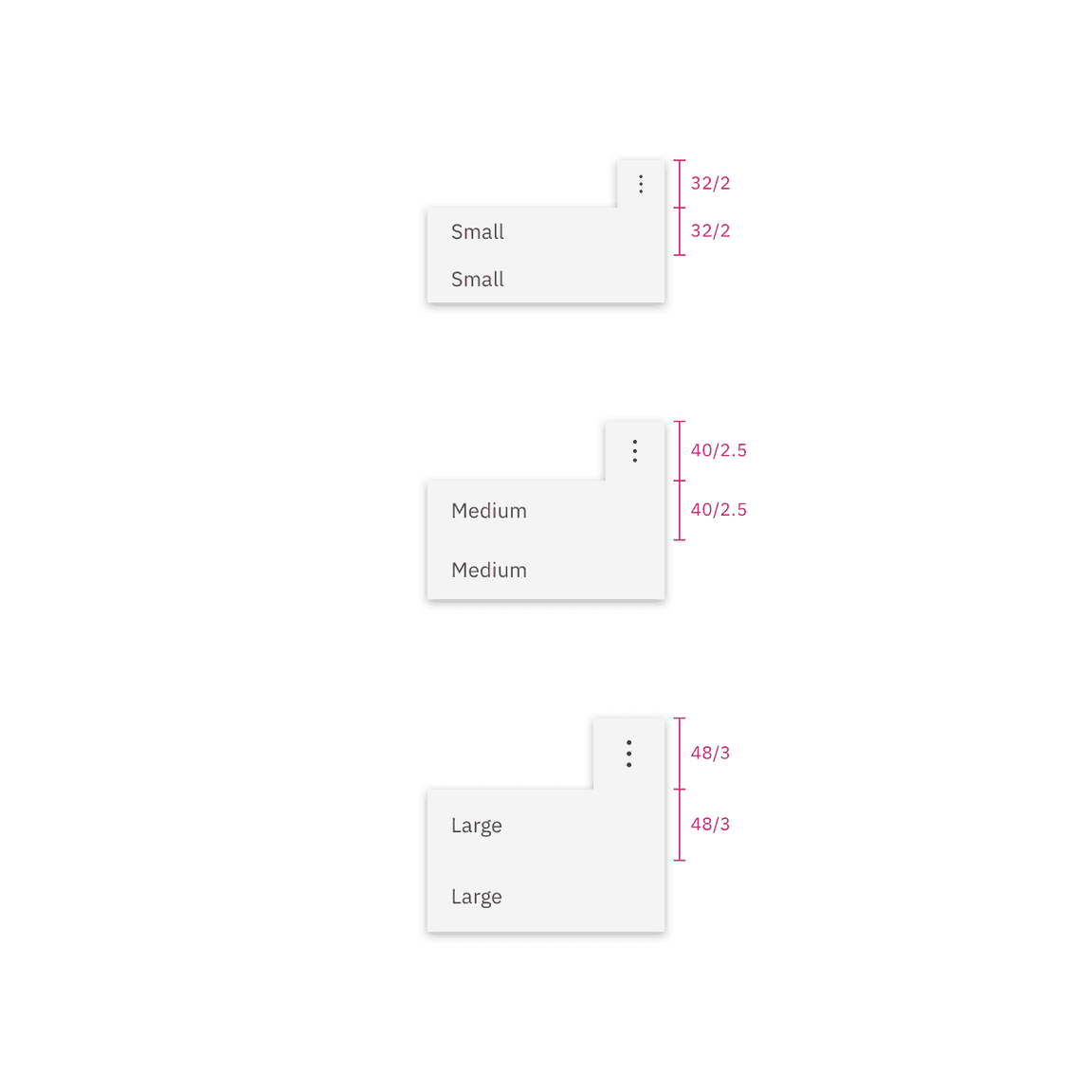 Sizes for overflow menu